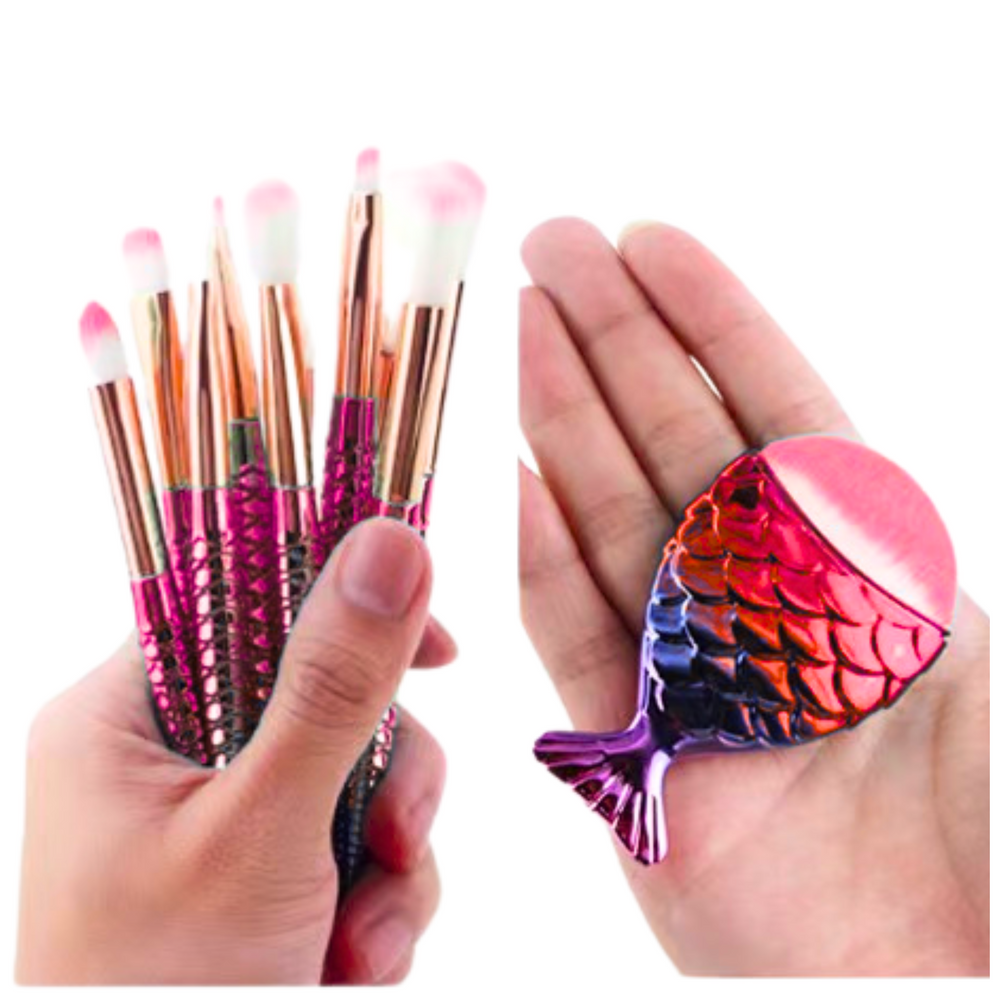 Conjunto de Pincéis de Maquilhagem Cauda de Sereia 8 Peças Rosa Arco-Íris