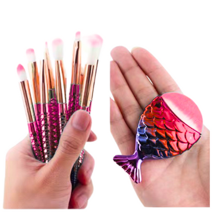 Conjunto de Pincéis de Maquilhagem Cauda de Sereia 8 Peças Rosa Arco-Íris