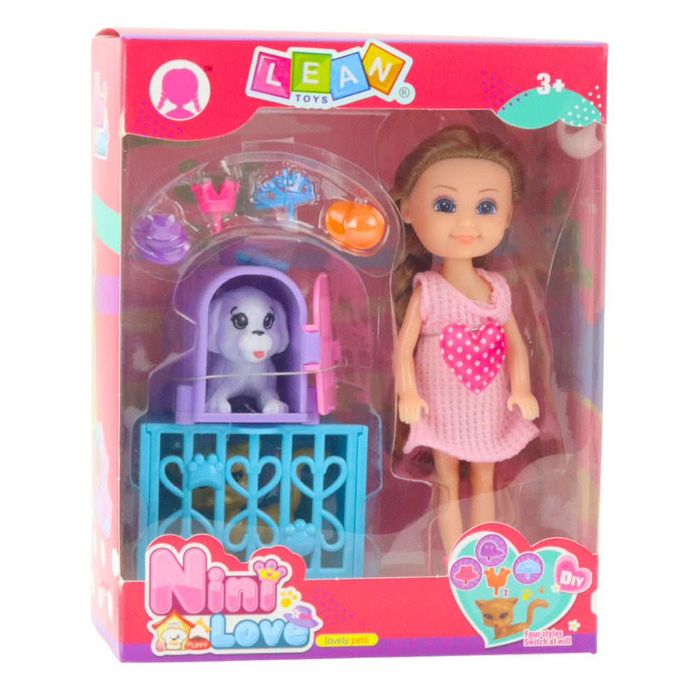 Mini Boneca com Carrinho Kitty Rosa