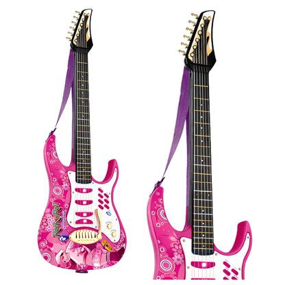 Guitarra elétrica rosa com microfone e amplificador