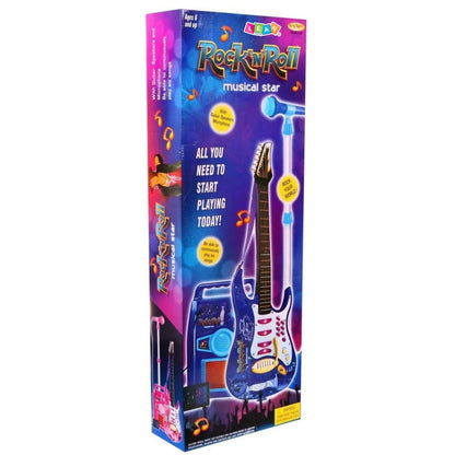 Guitarra elétrica rosa com microfone e amplificador