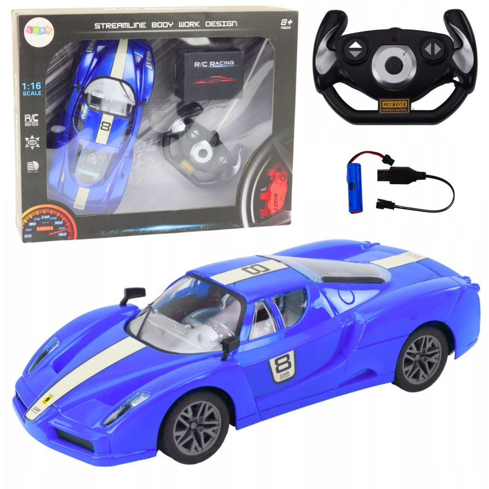 Carro Desportivo RC 1:16 Azul Faixa Branca