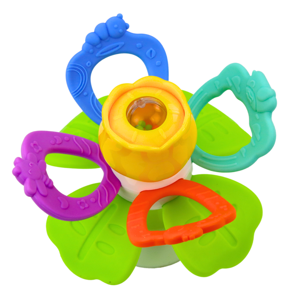Brinquedo Sensorial Flor Giratória com Mordedores Ventosa