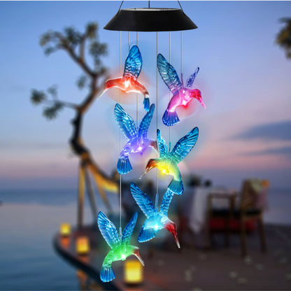 Luz solar decorativa colibris LED colorido