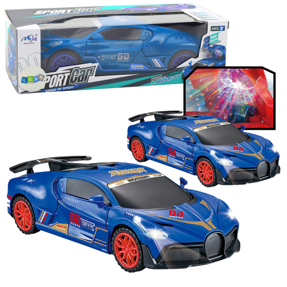 Carro Desportivo Sensor Obstáculos Bola LED Rotação 360° Luzes Sons Azul