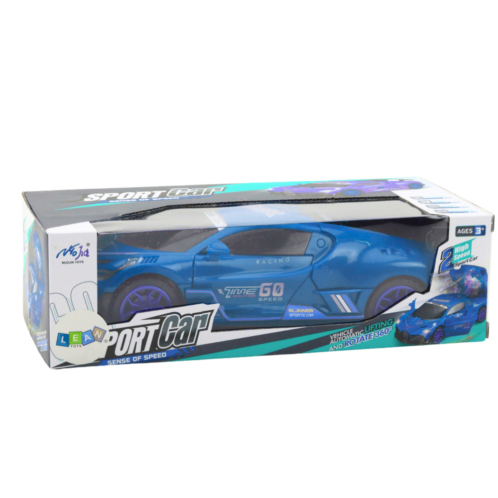 Carro Desportivo Sensor Obstáculos Bola LED Rotação 360° Luzes Sons Azul
