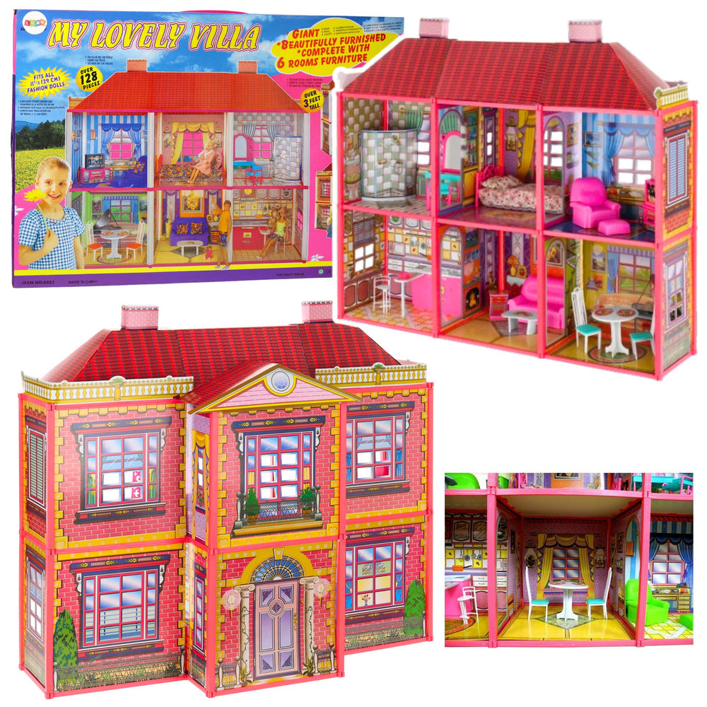 Casa de bonecas villa grande com móveis + boneca