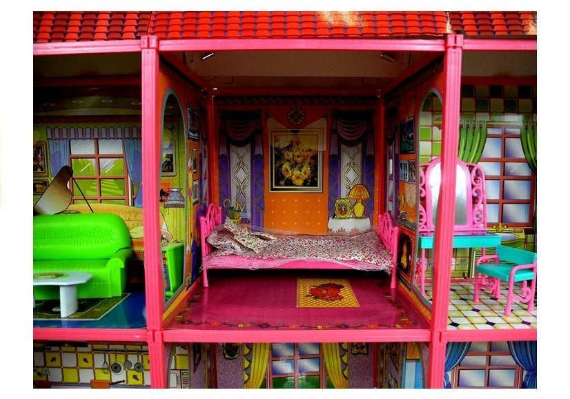 Casa de bonecas villa grande com móveis + boneca