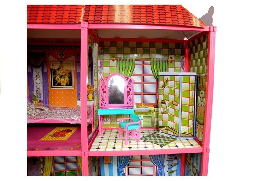 Casa de bonecas villa grande com móveis + boneca