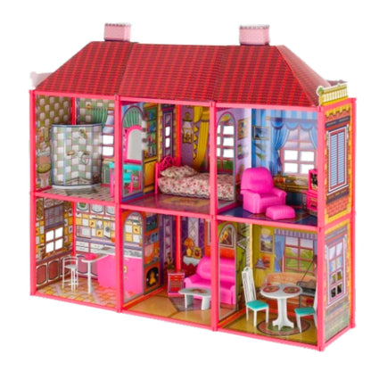 Casa de bonecas villa grande com móveis + boneca