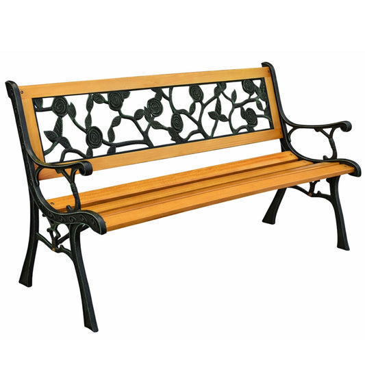 Banco de Jardim Madeira e Metal Arabesco Floral com Encosto