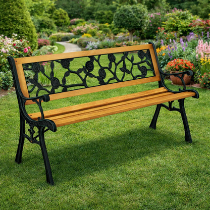 Banco de Jardim Madeira e Metal Arabesco Floral com Encosto