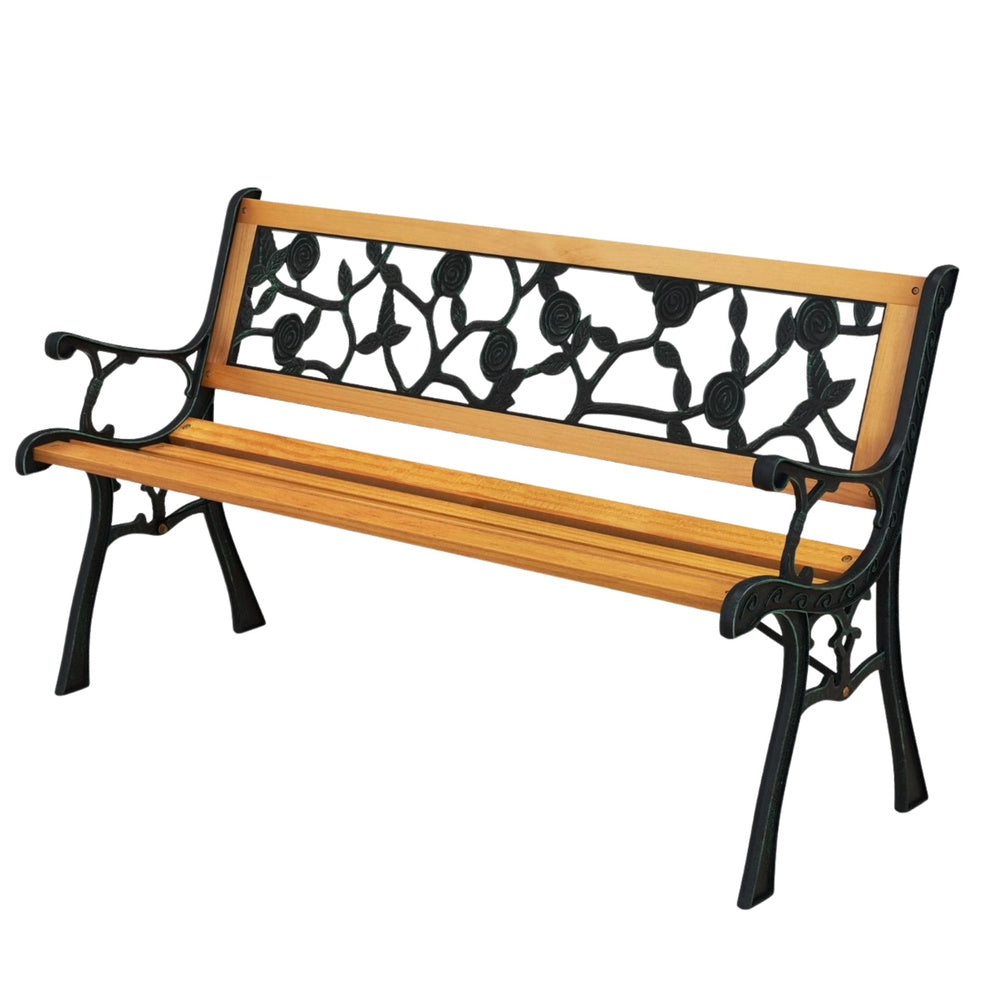 Banco de Jardim Madeira e Metal Arabesco Floral com Encosto