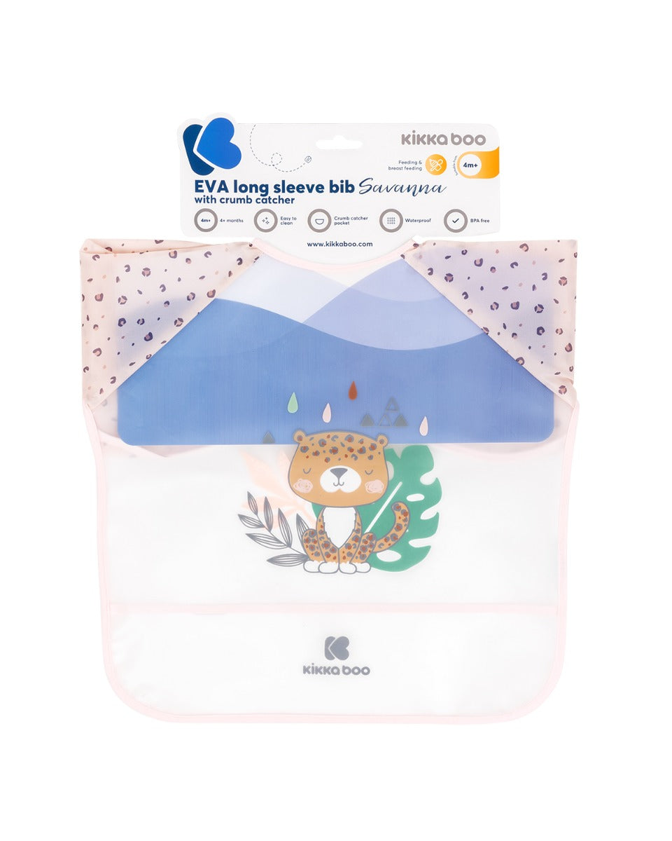 Babete de manga comprida Savanna rosa com apanhador de migalhas