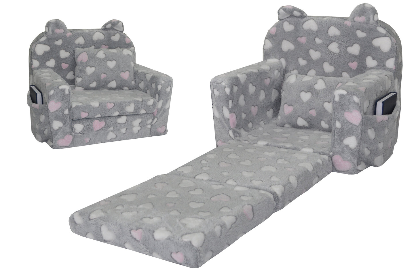 Poltrona infantil POLAR 51x40x41 cm corações cinzento rosa