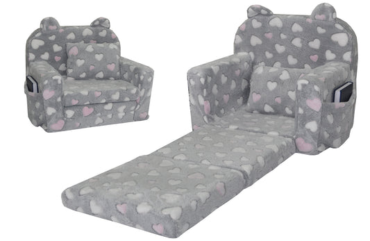 Poltrona infantil POLAR 51x40x41 cm corações cinzento rosa