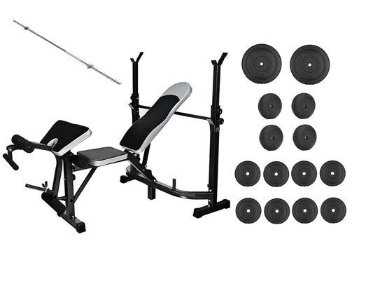 Banco de musculação com barra e pesos 60 kg