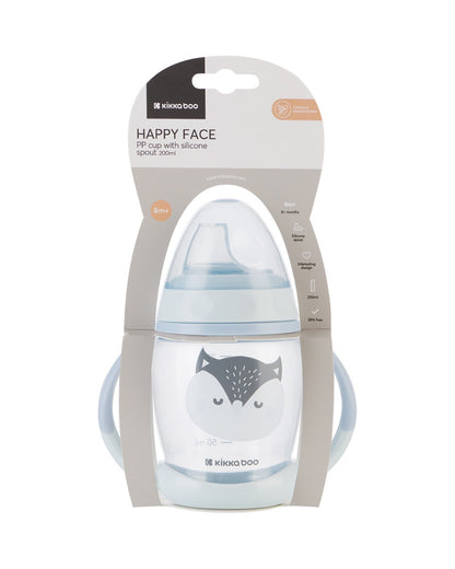 Copo PP Blue Happy Face 200ml com tetina em silicone Kikkaboo
