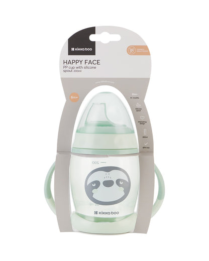 Copo Happy Face Mint 200ml PP com tetina em silicone Kikkaboo
