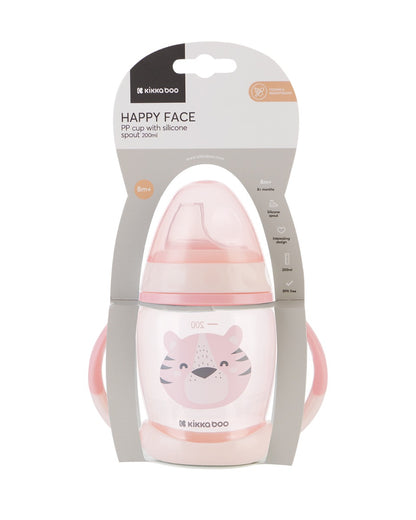 Copo PP com tetina em silicone 200ml Happy Face Pink Kikkaboo
