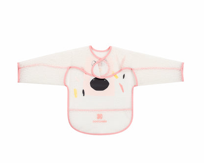 Babete de manga comprida rosa artístico com coletor de migalhas