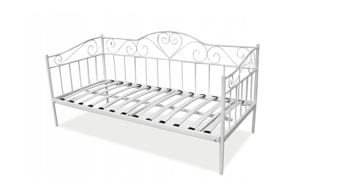 Cama solteiro 90x200 cm metal com colchão branco padrão corações
