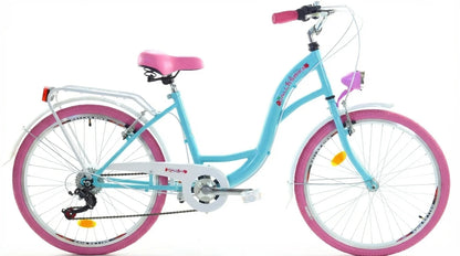 Bicicleta menina 24 polegadas 6 velocidades azul rosa