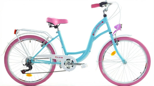 Bicicleta menina 24 polegadas 6 velocidades azul rosa