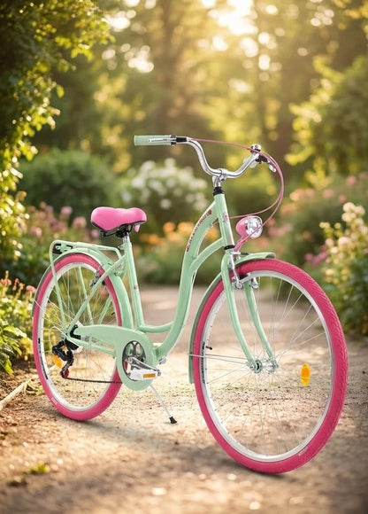 Bicicleta cidade menina 26 polegadas verde menta