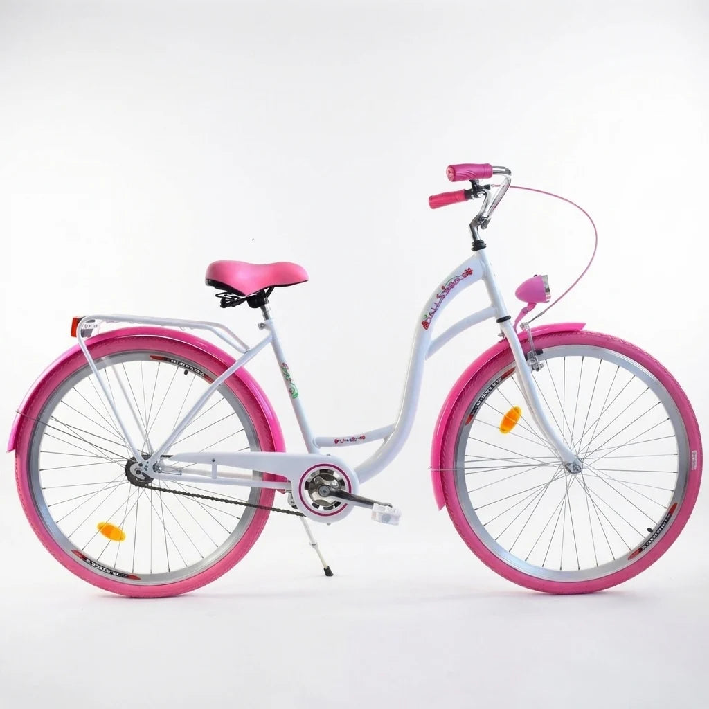 Bicicleta menina 26 polegadas branco e rosa Dallas Bike