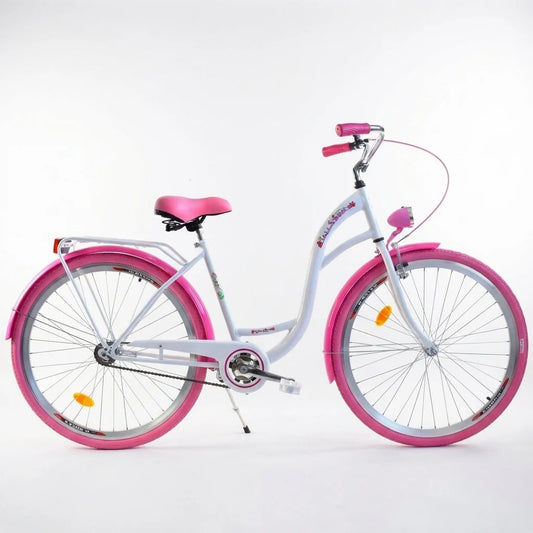 Bicicleta menina 26 polegadas branco e rosa Dallas Bike
