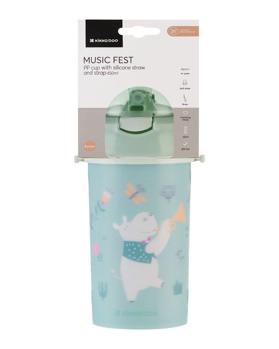 Copo PP com palhinha de silicone e alça 450ml Music Fest Mint Kikkaboo