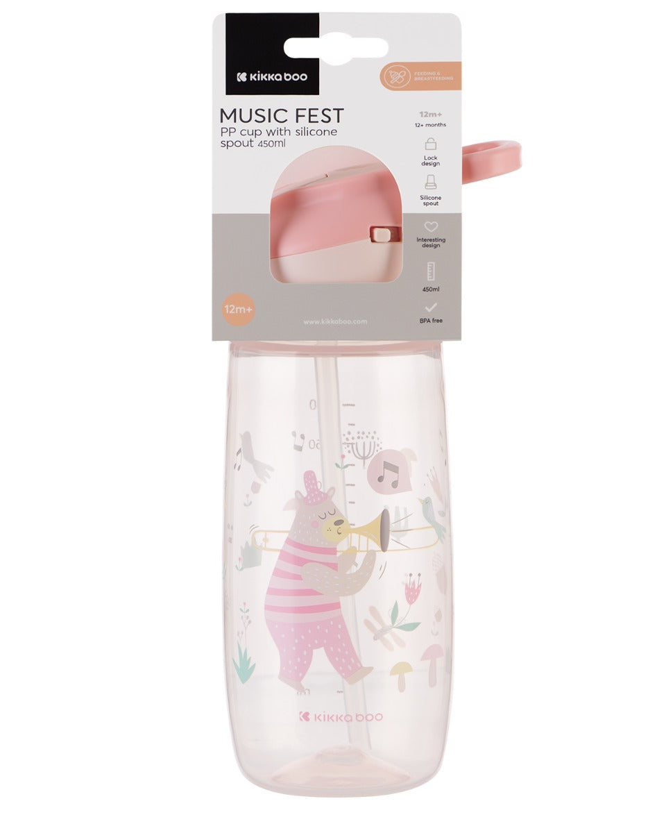 Copo PP com palha 450ml Music Fest Rosa Kikkaboo