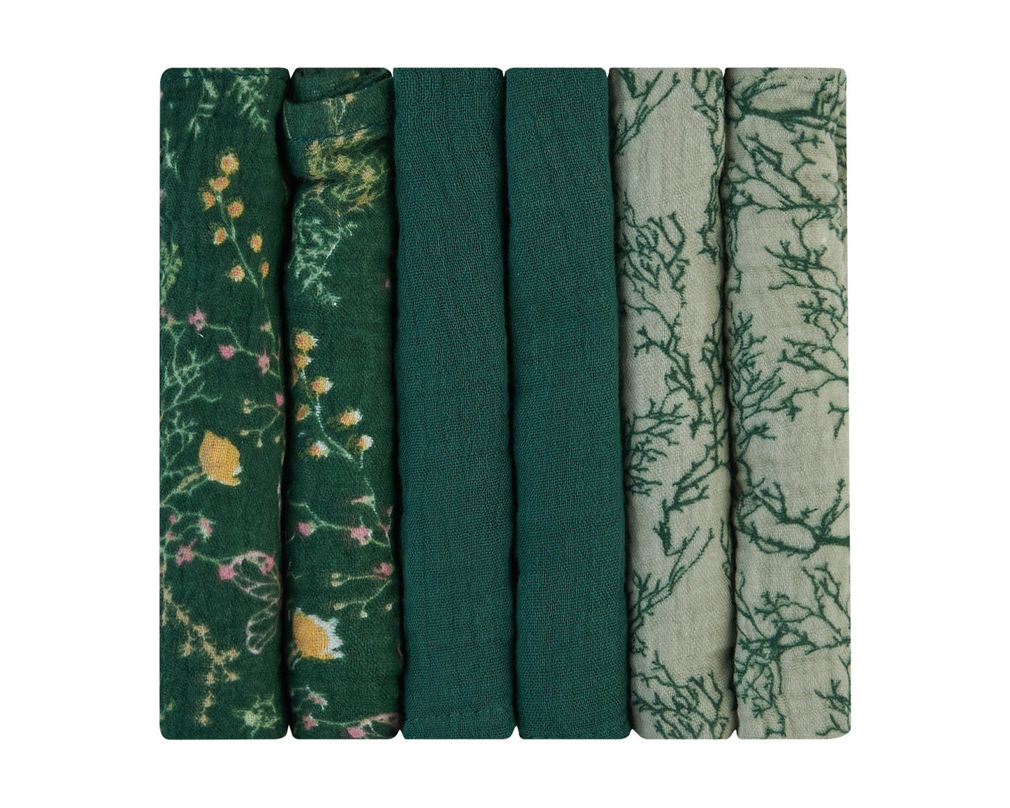 Conjunto de 6 fraldas de musselina 30x30 cm Secret Garden Green