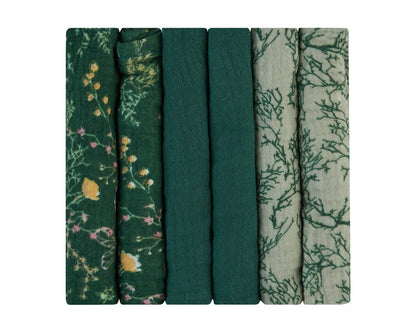 Conjunto de 6 fraldas de musselina 30x30 cm Secret Garden Green