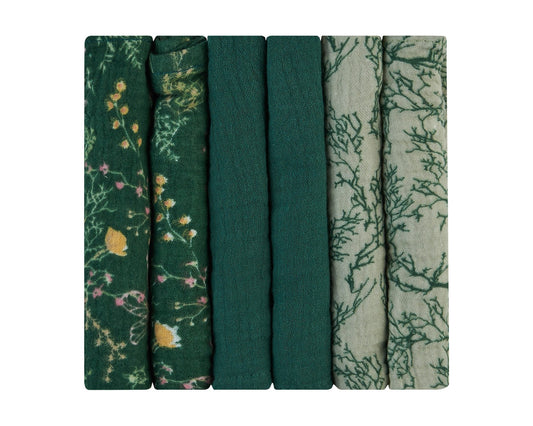 Conjunto de 6 fraldas de musselina 30x30 cm Secret Garden Green