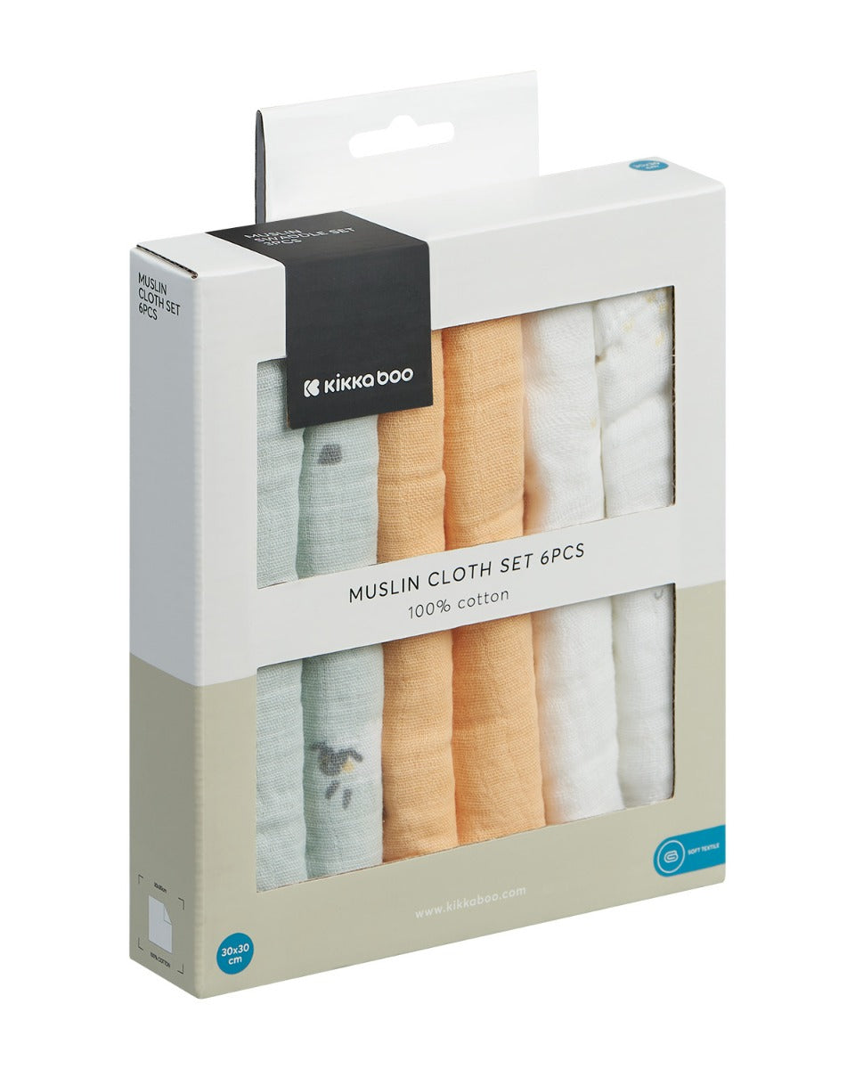 Conjunto de 6 fraldas de musselina Sleepy Sheep 30x30 cm Kikkaboo