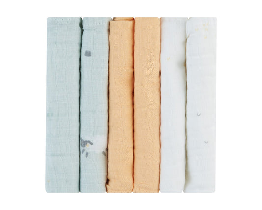 Conjunto de 6 fraldas de musselina Sleepy Sheep 30x30 cm Kikkaboo