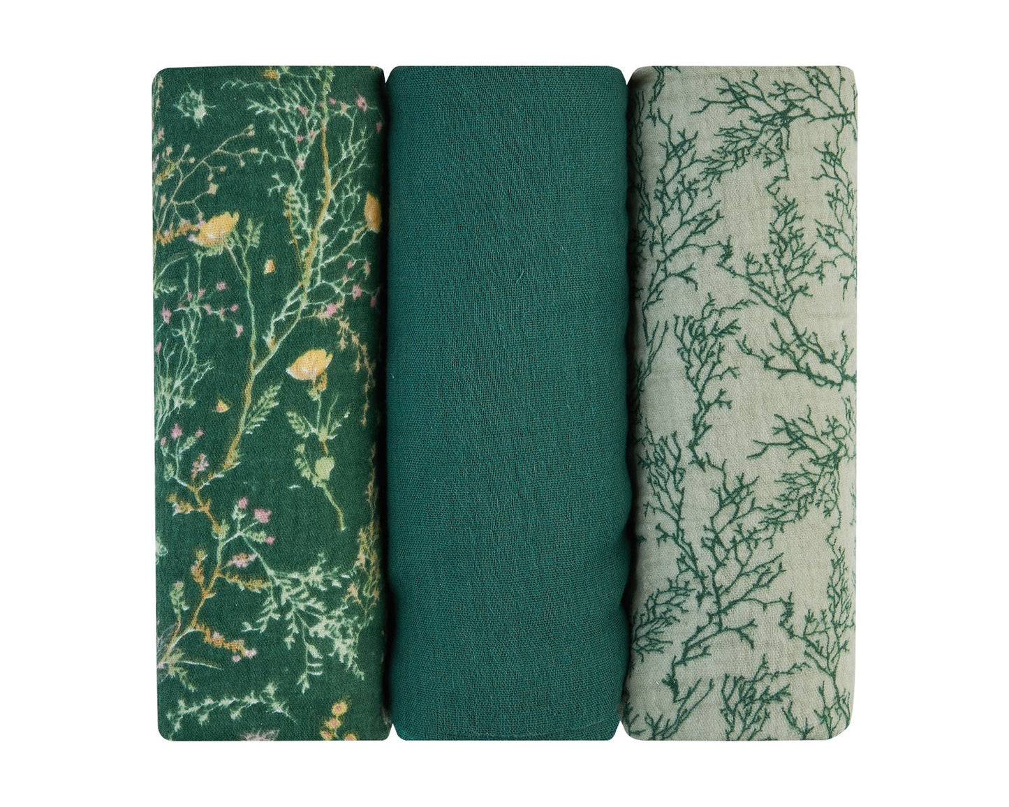 Conjunto de fraldas em musselina Secret Garden, pacote de 3, 75 x 75 cm, verde
