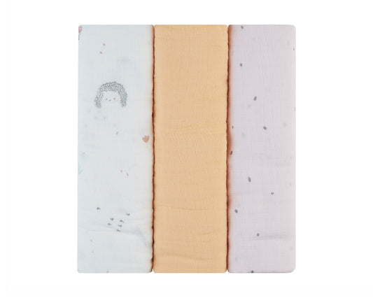 Conjunto de faixas em musselina Hedge-hugs, 3 unidades, 100x100 cm Kikkaboo