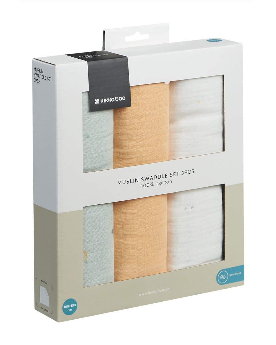 Conjunto de fraldas em musselina Sleepy Sheep 3 peças 100x100 cm