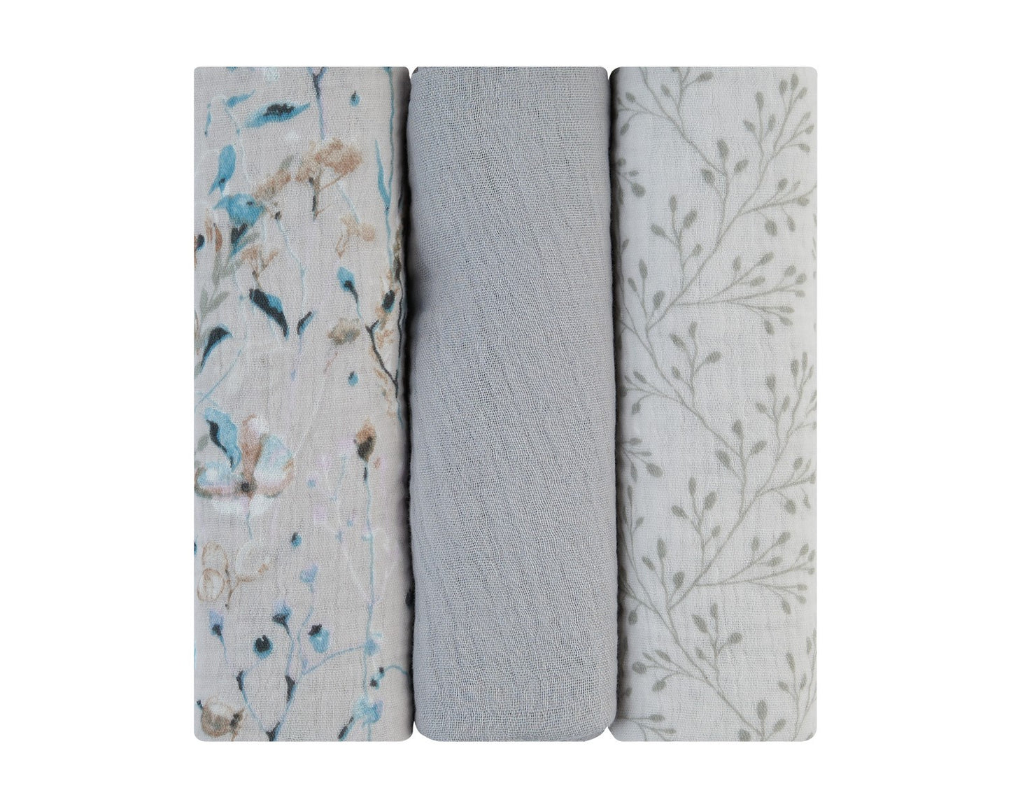 Conjunto de fraldas em musselina 3 peças 75x75 cm Dreamy Fields Grey
 Kikkaboo