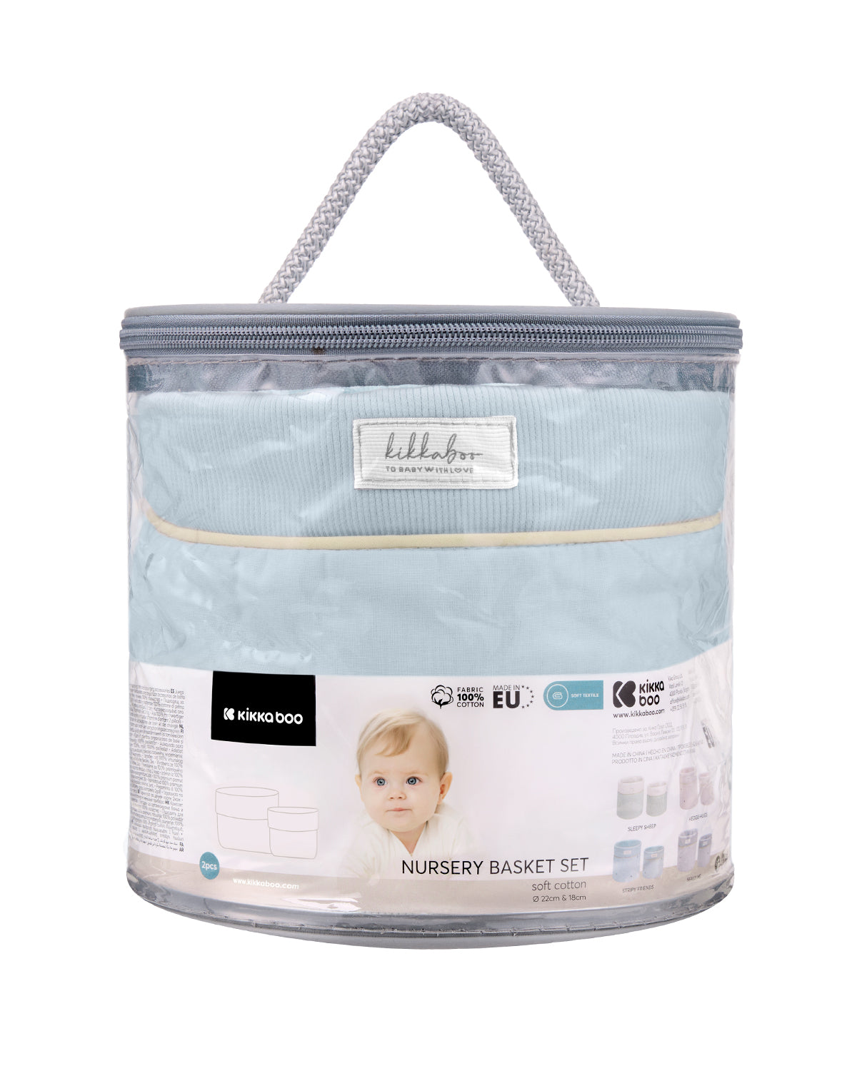 Conjunto de 2 cestos de quarto de bebé - Amigos às riscas de 22 cm e 18 cm