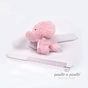 Pasito a Pasito - Conjunto de escova e pente Elefante rosa bebe