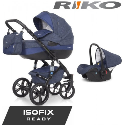 RIKO - Carrinho multifuncional BRANO NATURAL + CARLO ISOFIX READY Denim