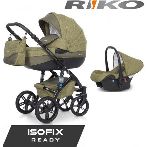 RIKO - Carrinho multifuncional BRANO NATURAL + CARLO ISOFIX READY Olive