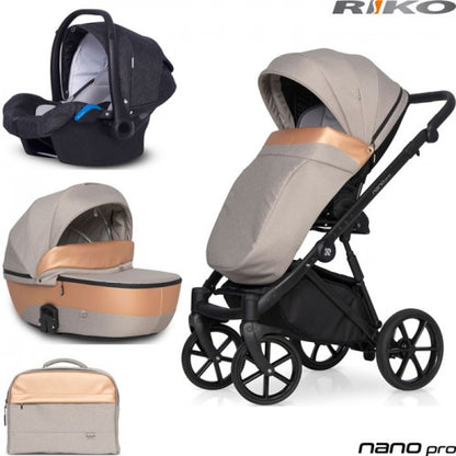 RIKO - Carrinho multifuncional NANO PRO + KITE ISOFIX READY Camel