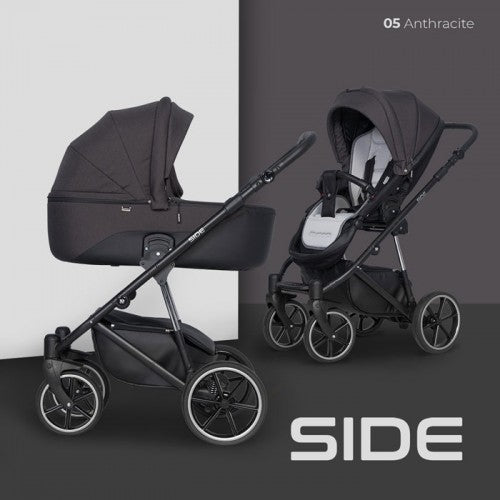 RIKO - Carrinho multifuncional SIDE (KOLORY 01-05) + KITE ISOFIX READY Anthracite