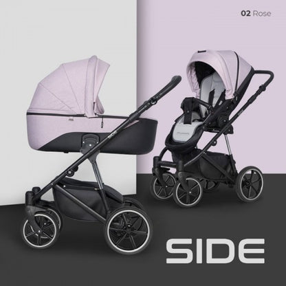 RIKO - Carrinho multifuncional SIDE (KOLORY 01-05) + KITE ISOFIX READY Rose