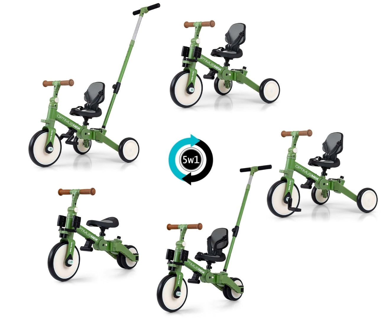 Bicicleta 5 Em 1 Optimus Max Verde Milly Mally
